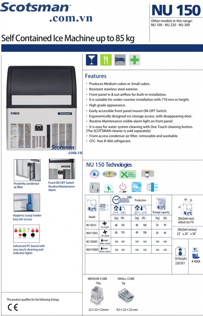 Máy Làm đá Viên Scotsman Nu 150as Scotsmancomvn 